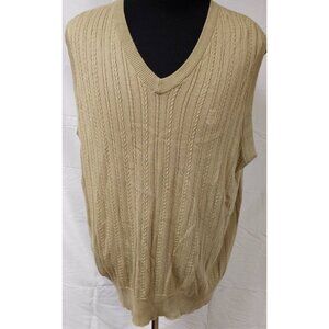 PGA TOUR Mens XL Beige Cable Knit Sleeveless V-Neck Logo Golf Sweater Vest